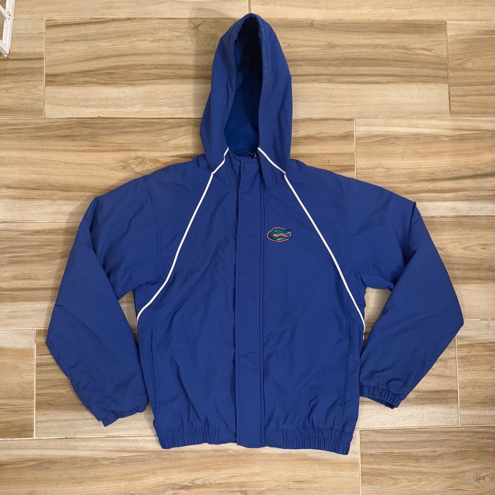 Red Oak Florida Gators Hooded Windbreaker Jacket Blue Fleece Lined Mens Small